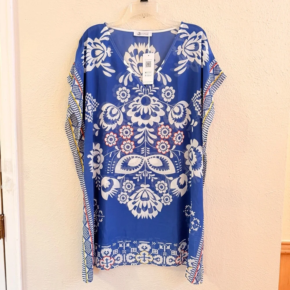 NWT CupShe blue print swim cover up